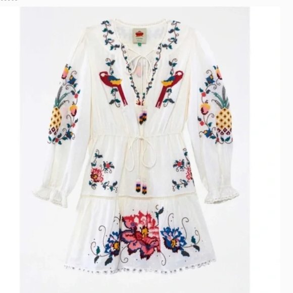 FARM Rio Dresses Farm Rio Macaw Cross Stitch Embroidered Mini Dress
